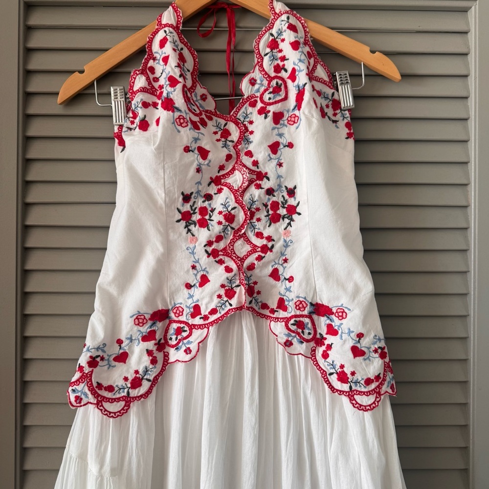 Free People | Rare Cottage Core Valenciana Halter Embroidery Hearts Dress New XS - Picture 7 of 14